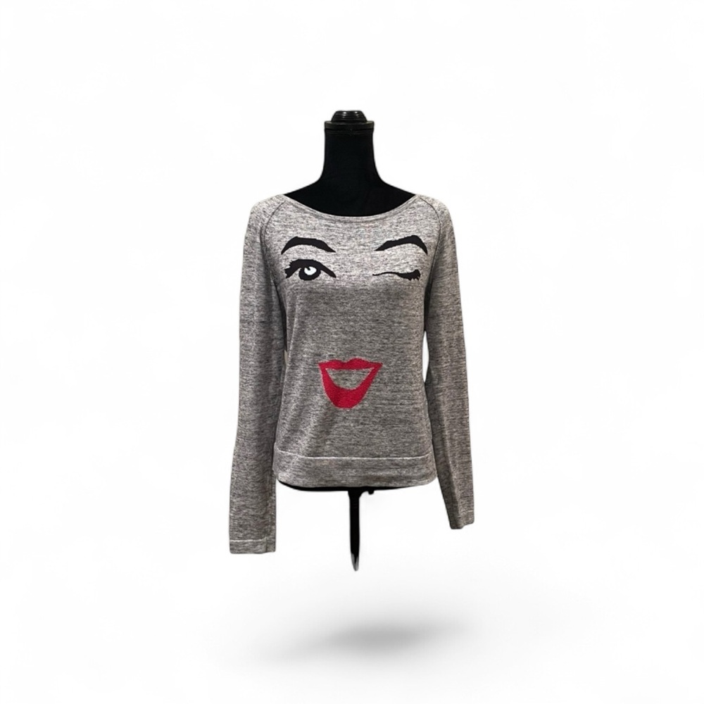 Gina cotton long sleeve pullover grey knit lightweight graphic sweater size 40